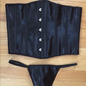 Women’s Black Satin Underbust Corset w panties